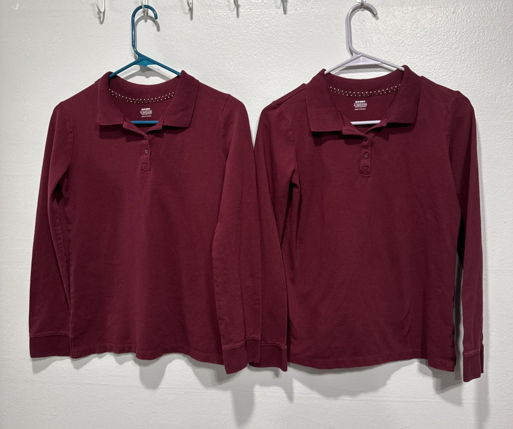 Lot Of 2 Old Navy School Uniform Long Sleeves Polo Shirts Wine Color Size XL (14
